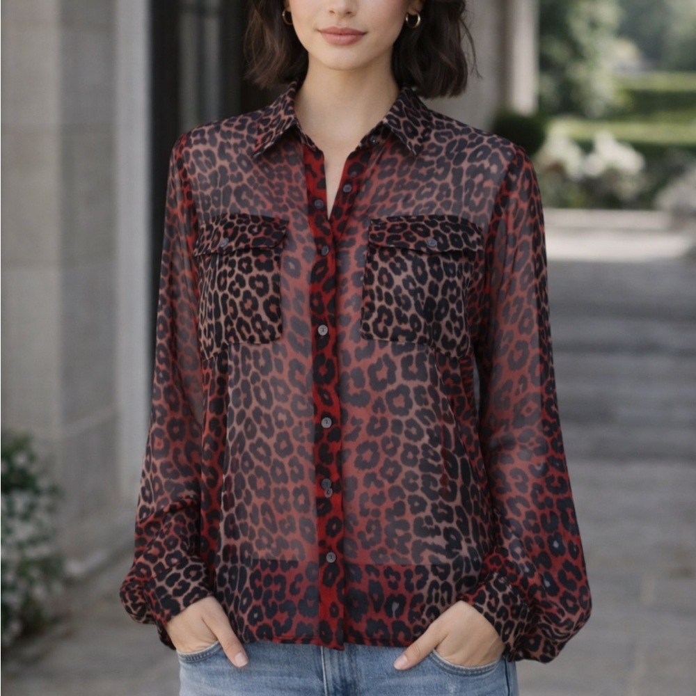 Equipment Femme Multicolor Silk Leopard Blouse Size Small 25292